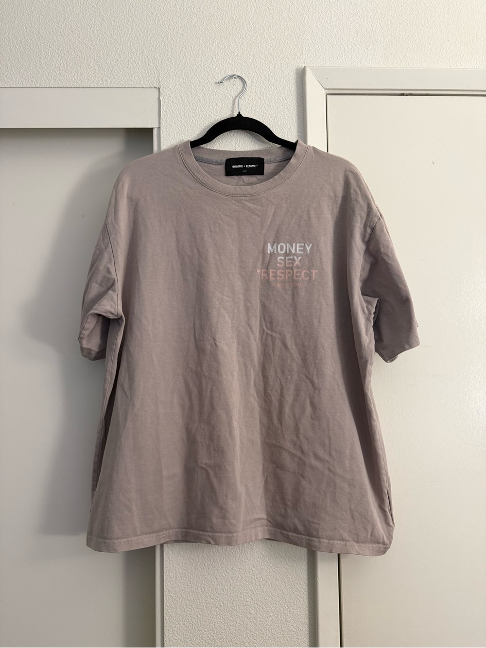 Mens Taupe Graphic Crew Tee - MONEY SEX RESPECT
